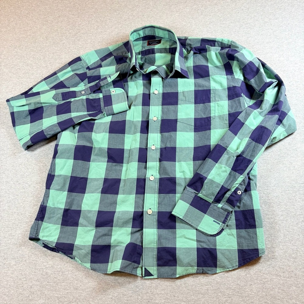 UNTUCKit Button Down Shirt Mens Large Green Navy Buffalo Check Long Sleeve